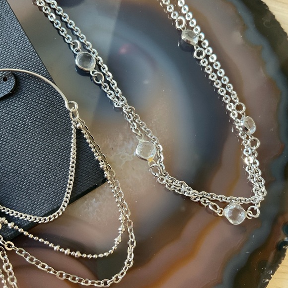 Cookie Lee dangle chain earrings long silver cz necklace - Picture 3 of 4